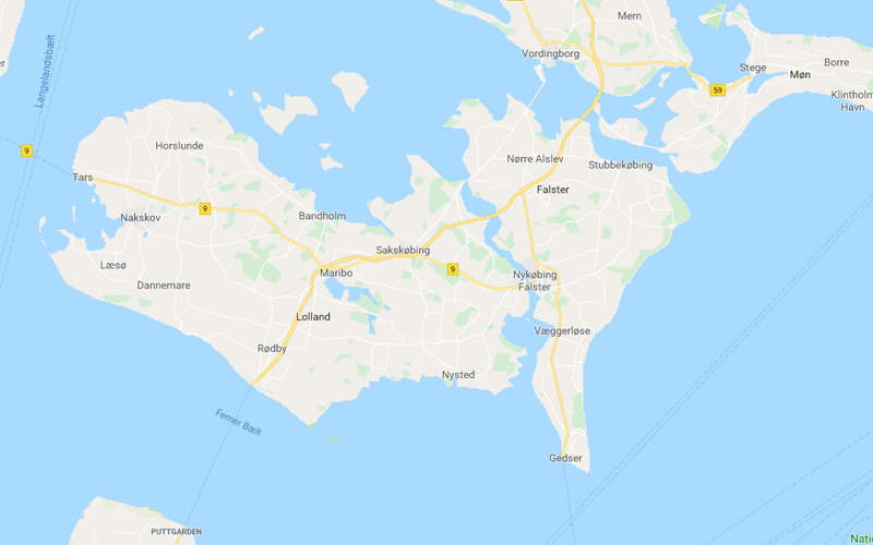 Kaart Lolland-Falster in Denemarken