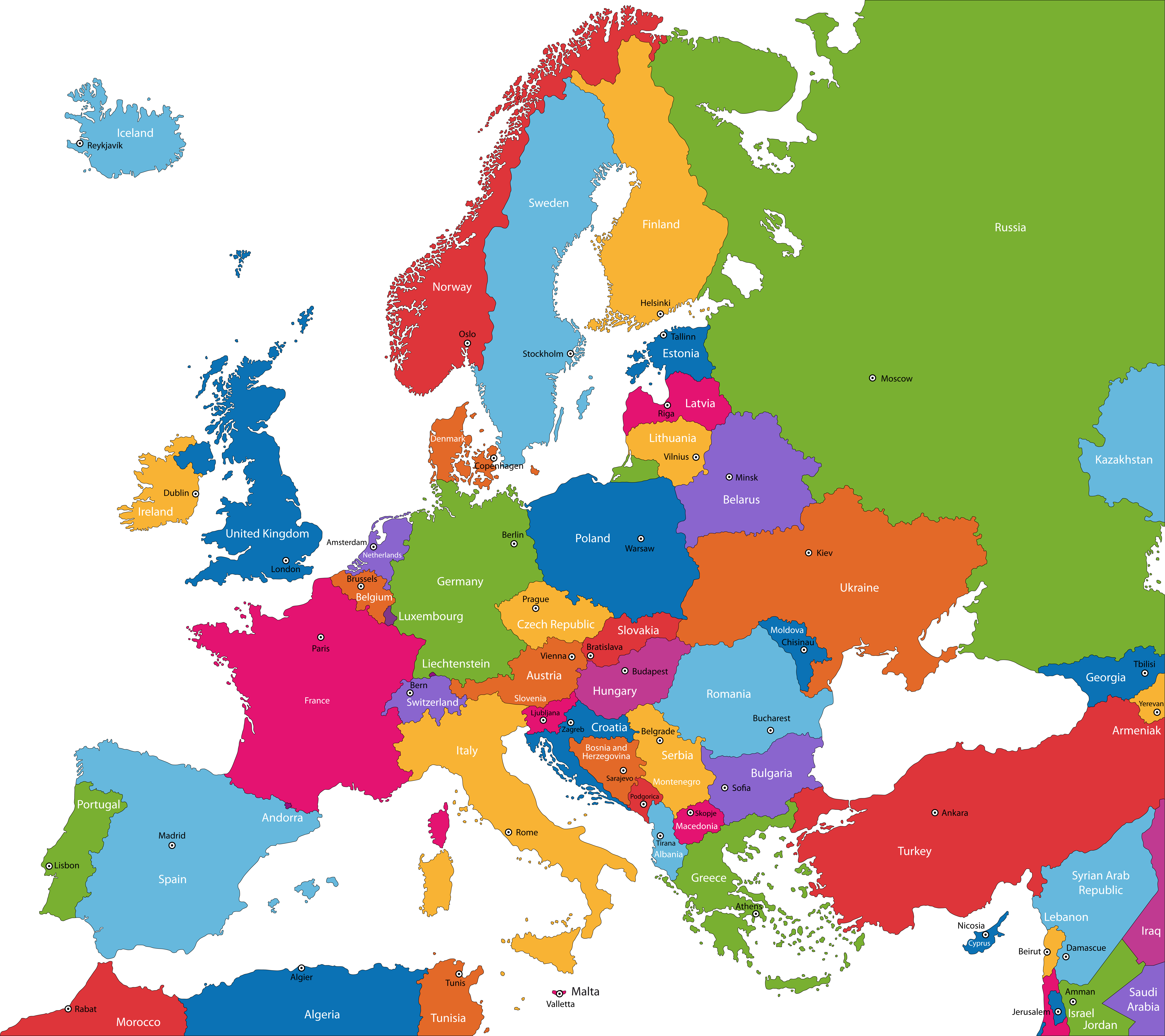 Denemarken op de kaart van Europa