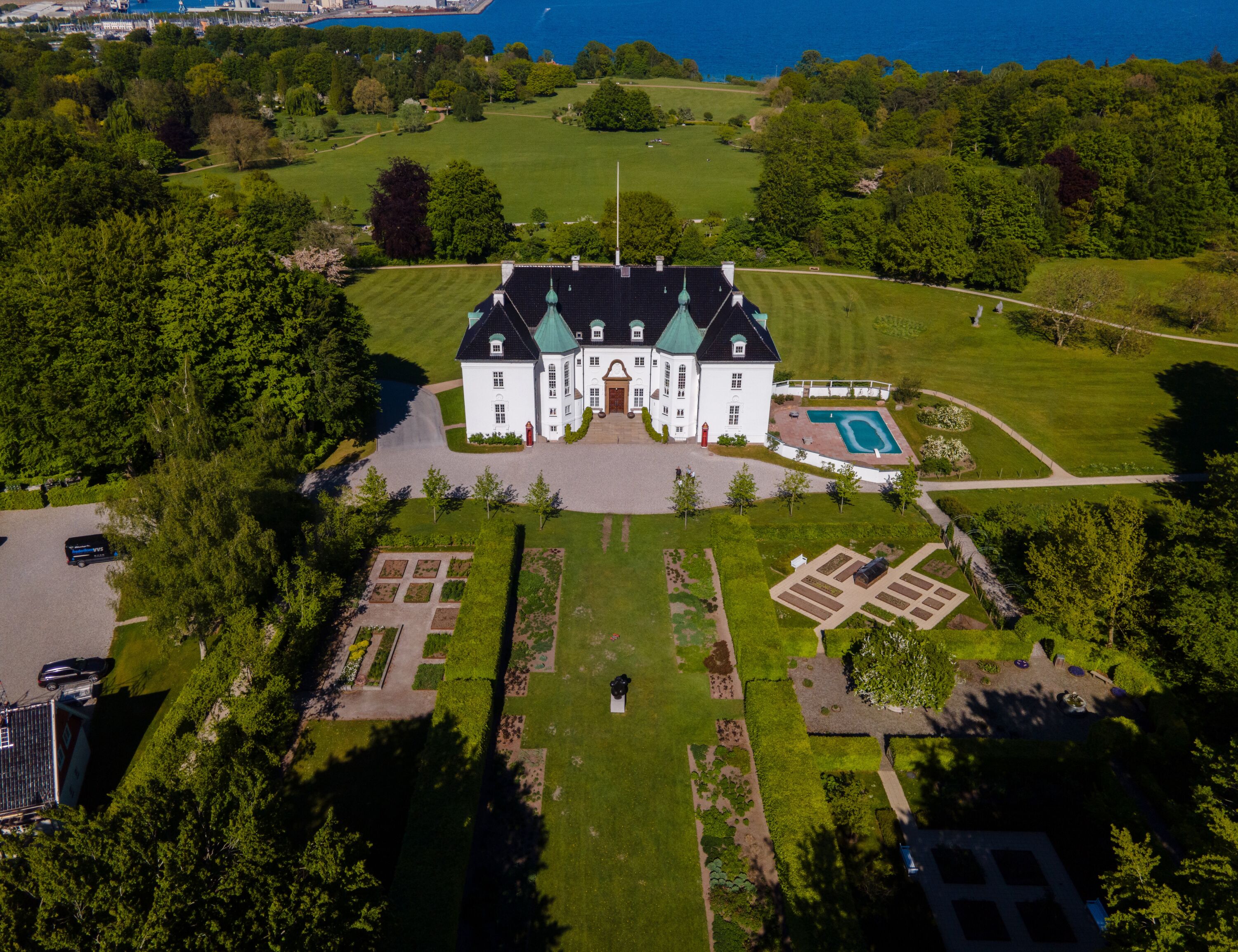 Marselisborg Slot (Castle) in Aarhus, Denmark by Drone