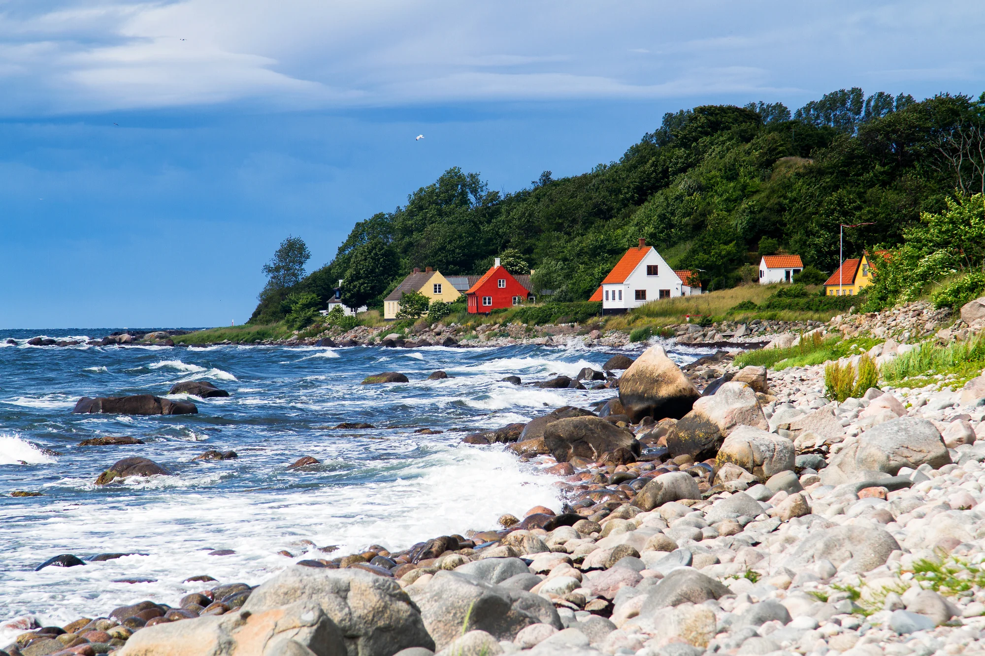 View of a typical danish houses on Bornholm, near Hasle and Jons Kappel. Denmark
