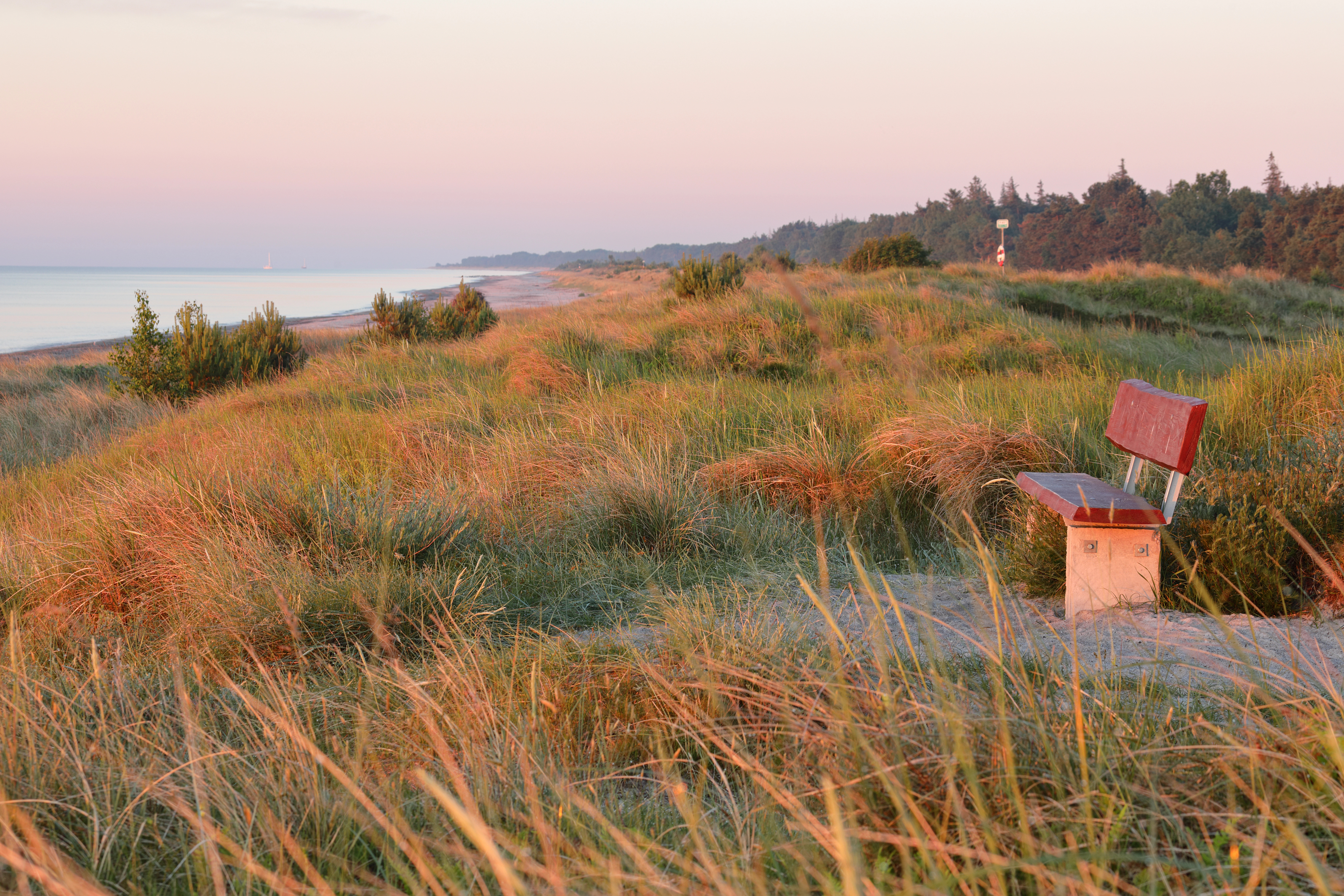 Een bankje op het strand bij Marielyst