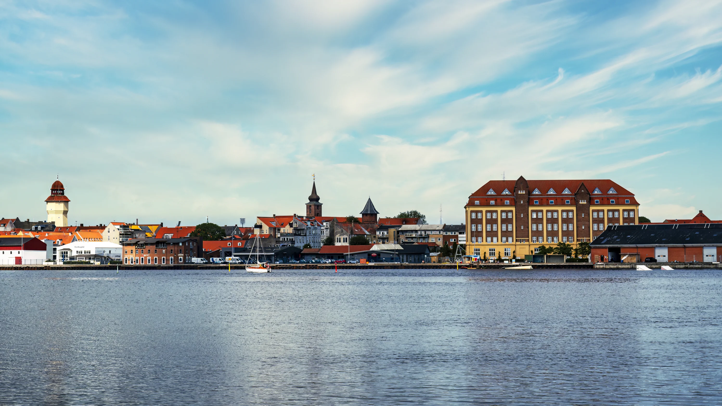NYKOBING FALSTER, DENMARK - JUNE 25, 2022 The city lies on Falster, connected by the 295-meter-long Frederick IX Bridge
