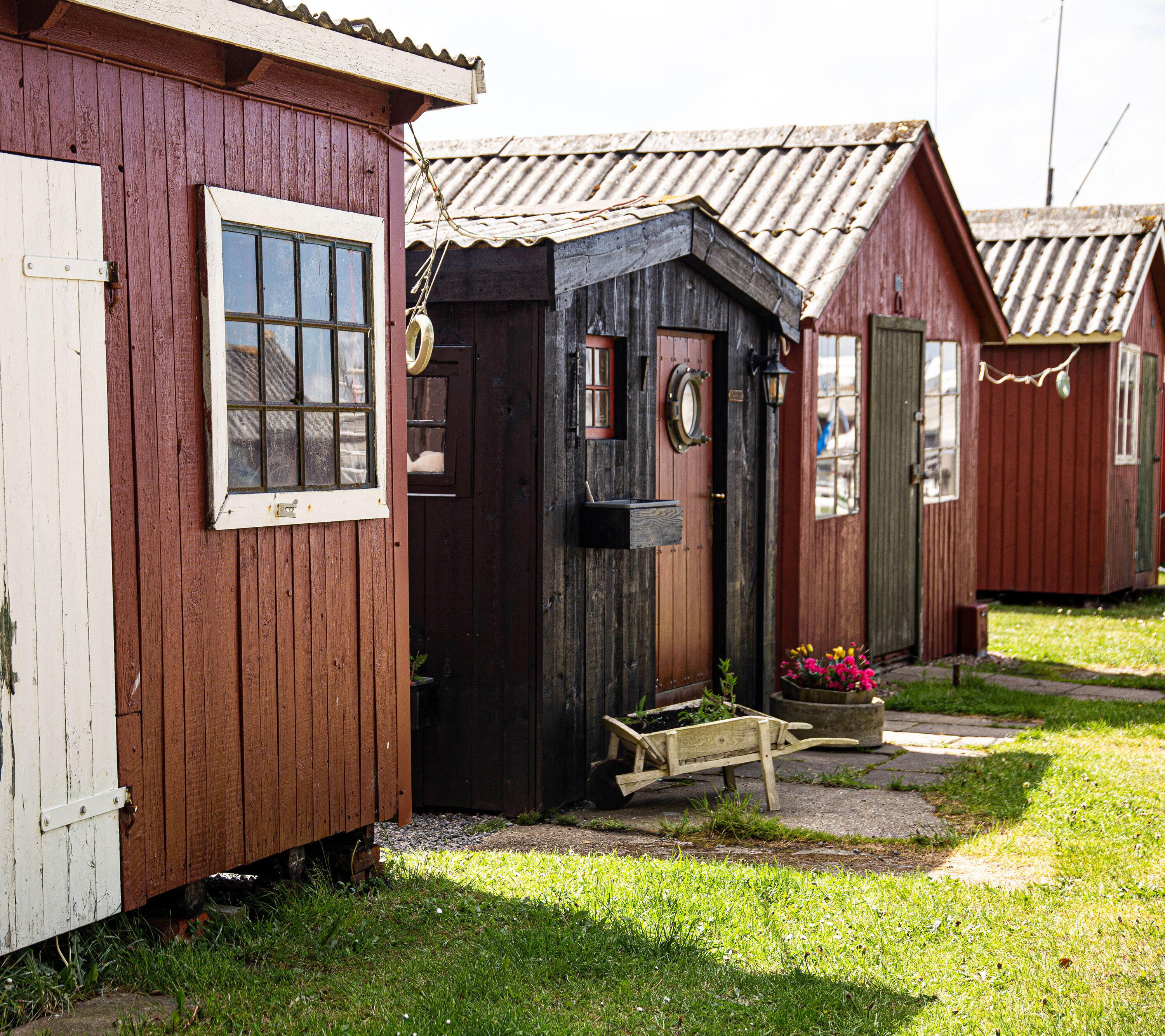 Oude vissershutjes in de haven van Ringkøbing